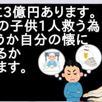 ここに3億円あります。難病の子供1人救う為に使うか自分の懐に入れるか選べます。【2ch】