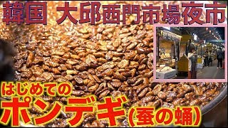 【食べ歩き大食い】[虫がだめな人は閲覧注意]韓国大邱 [西門市場]夜市マジですごい！！！！はじめてのポンデギ[かいこのさなぎ]を食べる【木下ゆうか】韓国その④